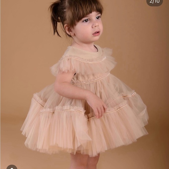 Charming Tan Kids Formal Dress by kid couture brand Raspberry Plum - Picture 1 of 2